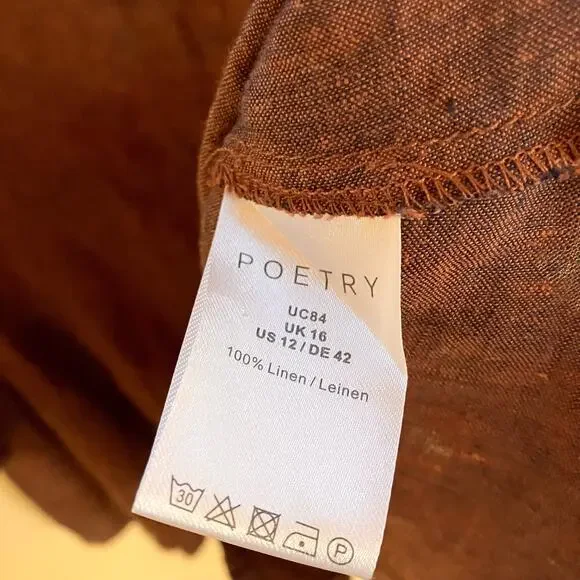 Poetry Brown Linen Peplum Button Down Top - Picture 9 of 10